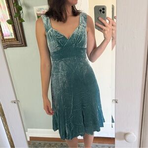 Nanette Lepore Vintage Teal Silk Velvet Dress Midi 6 Small